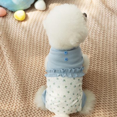 Suņu apģērbu korejiešu versija Savienojumi ar ziediem, mājdzīvnieku soma, vēders, apģērbs, rotaļlieta, vasaras apģērbs, mazs suns, četrkājains apģērbs
