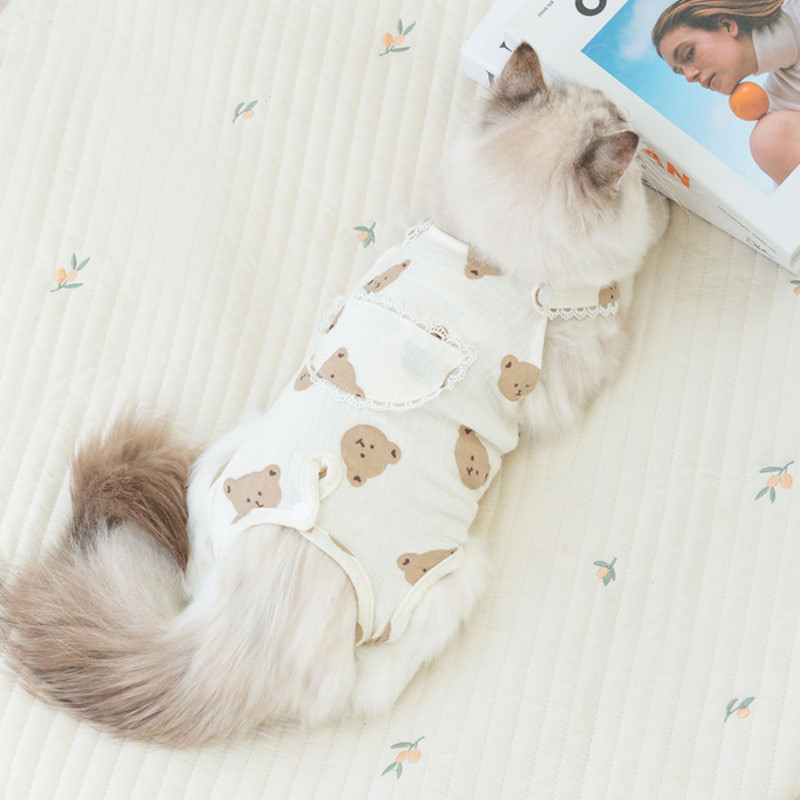 Mazs suns Kombinezons Pavasaris Vasaras Mode Karikatūra Krekls Kaķis Jauki Dizainera Veste Kucēns Mīksts Pidžamas Mājdzīvnieku Apģērbs Pūdelis Pomerānijas