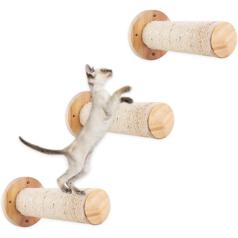 1 Gb Koka kaķu kāpšanas plaukts, skrāpis, kas piestiprināts pie sienas, kaķu lēciena platforma, kaķu skrāpēšanas stabs, mēbeļu slīpēšanas nags un atpūta