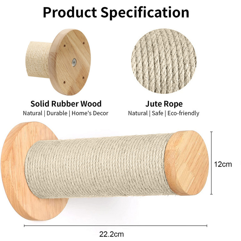 1 Gb Koka kaķu kāpšanas plaukts, skrāpis, kas piestiprināts pie sienas, kaķu lēciena platforma, kaķu skrāpēšanas stabs, mēbeļu slīpēšanas nags un atpūta