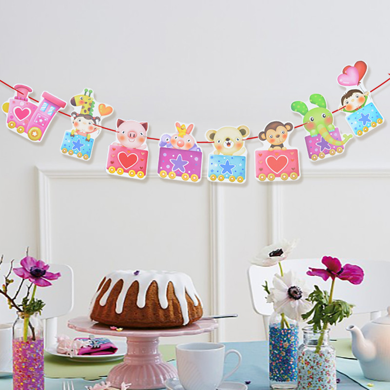 Karikatūra Dzīvnieku ķekatu reklāmkarogs Pasaku vienradzis dinozaurs tematiskā ballīte papīra vītne bērniem dzimšanas dienā bērnu dušas piekaramie rotājumi