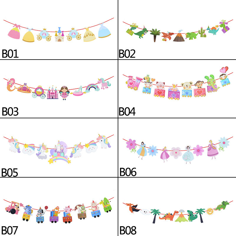 Karikatūra Dzīvnieku ķekatu reklāmkarogs Pasaku vienradzis dinozaurs tematiskā ballīte papīra vītne bērniem dzimšanas dienā bērnu dušas piekaramie rotājumi