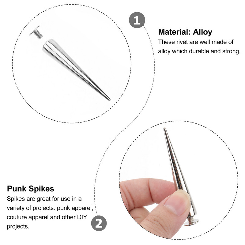 10 gab. Siksnas Panka tapas Leģēta konusa kniedes DIY Amatniecības piederumi Naglas Atskrūvējamās kniedes Metāla darbi