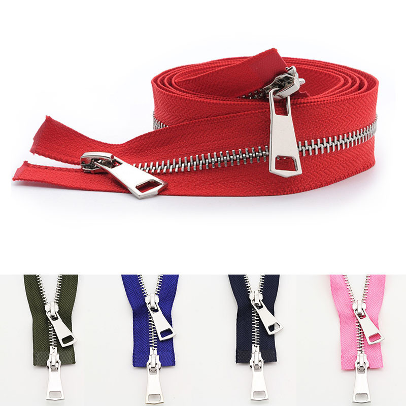 70/90 cm 5# Spalvingi aukštos kokybės atviri dvigubi slankikliai Sidabriniai metaliniai užtrauktukai „Pasidaryk pats“ Rankdarbiai, skirti audiniams, kišeniniai drabužių priedai