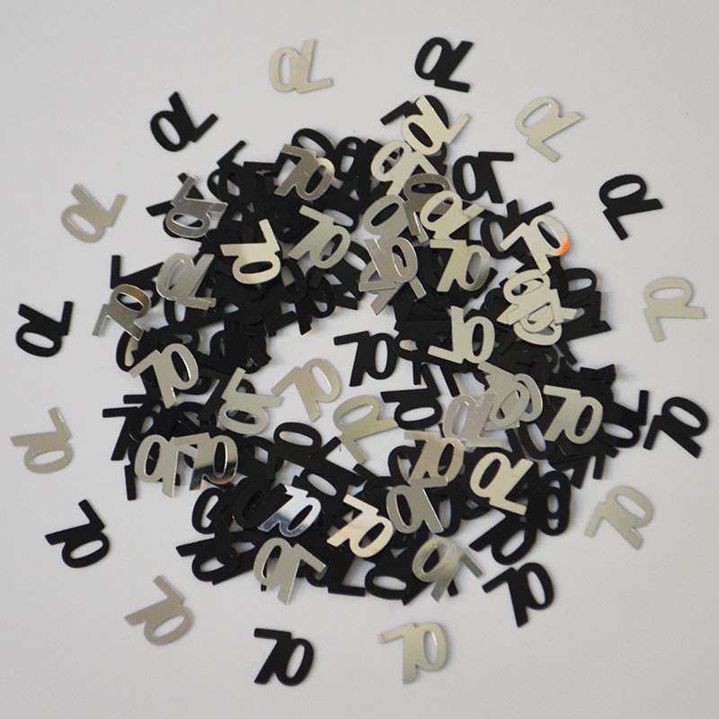 15 g Daudz laimes dzimšanas dienā Sieviešu dāmu apkaisa metāla konfeti Vecie vīrieši 70 gadus veci ciparu galda izkaisītie dekori