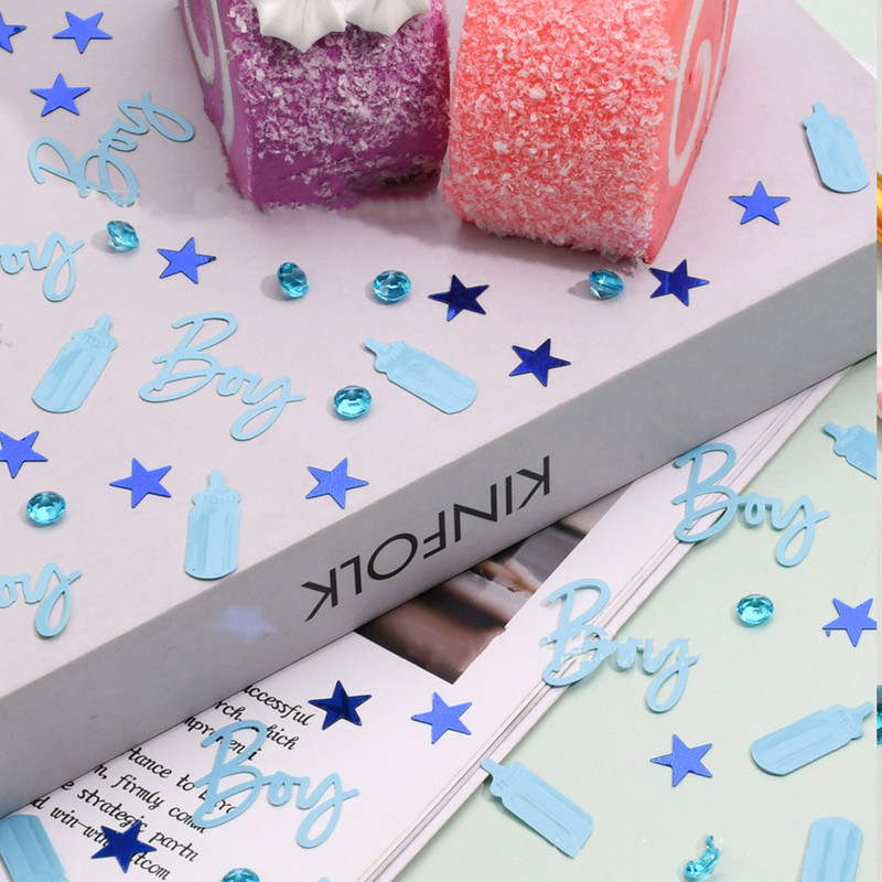 Zēna zēna/meitenes konfeti bērnu dušas dekori Akrila dimanta barošanas pudelītes pēdas nospiedumi fliteļi Zēnu zēnu meiteņu mazuļu dušas dekori