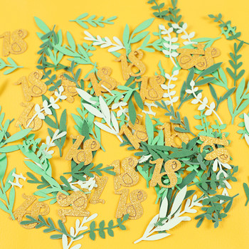 100Pcs Branch Leaf Glitter Paper Confetti Number 18 20 30 40 50 60th Years Old Scatters Table Scatters Επετειακό Διακόσμηση πάρτι γενεθλίων