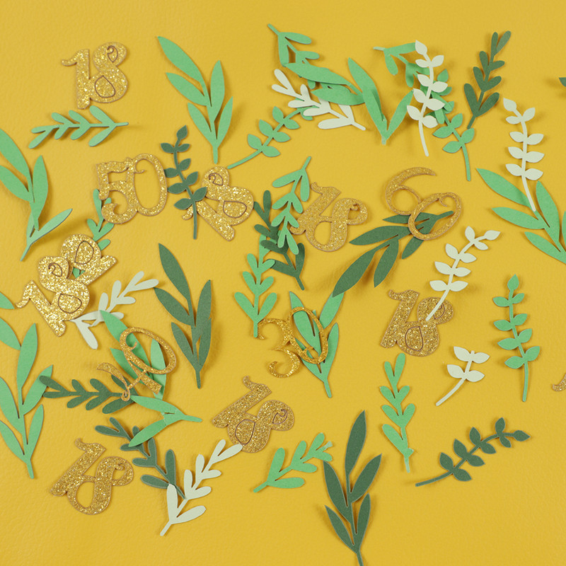 100 gab. Zaru lapu mirdzoša papīra konfeti numurs 18 20 30 40 50 60. gadus vecs galda izkaisītis Jubilejas dzimšanas dienas ballītes dekors