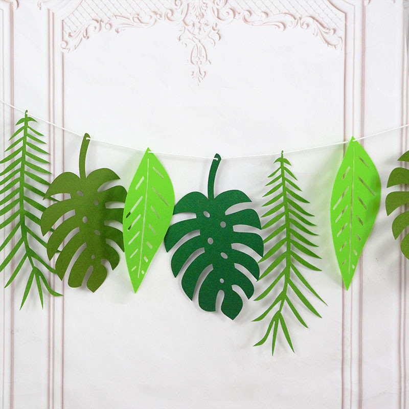 Tropu palmu lapas Garland Havaju Luau ballītes filcs reklāmkarogs Vasaras kāzu džungļu safari dzimšanas dienas ballīšu dekorēšanas piederumi
