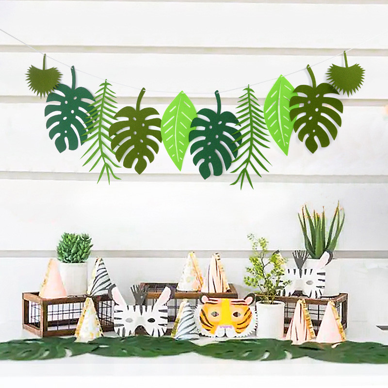 Tropu palmu lapas Garland Havaju Luau ballītes filcs reklāmkarogs Vasaras kāzu džungļu safari dzimšanas dienas ballīšu dekorēšanas piederumi