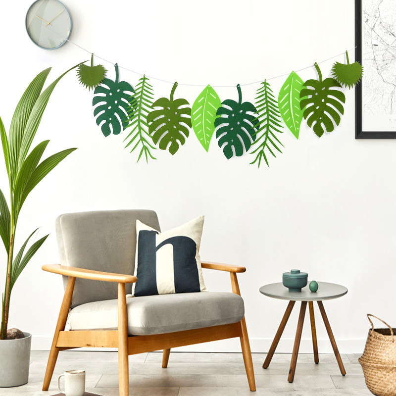 Tropu palmu lapas Garland Havaju Luau ballītes filcs reklāmkarogs Vasaras kāzu džungļu safari dzimšanas dienas ballīšu dekorēšanas piederumi