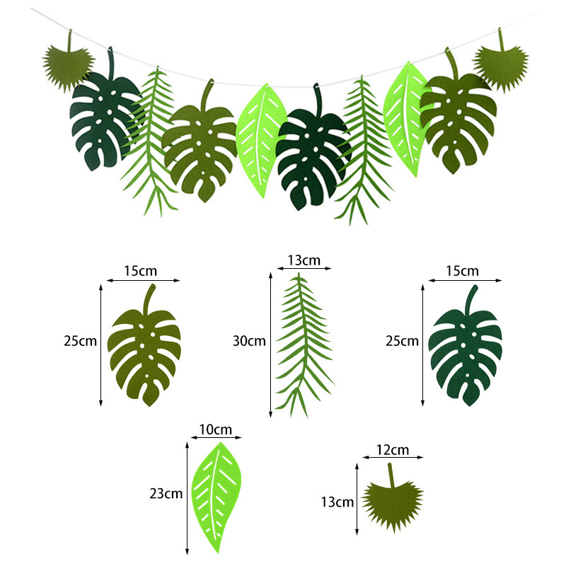 Tropu palmu lapas Garland Havaju Luau ballītes filcs reklāmkarogs Vasaras kāzu džungļu safari dzimšanas dienas ballīšu dekorēšanas piederumi