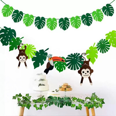 Jungle Safari Animale Temă Orangutan Ciocănitoare Bannere Plantă tropicală Broasca țestoasă Banner Happy Hawaii Decor pentru petreceri de aniversare