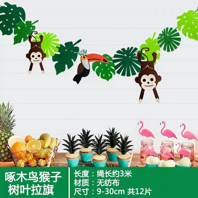 Džungļu safari Dzīvnieku tēma Orangutāns Dzenis Reklāmkarogs Tropu Augs Bruņurupuča Lapu Reklāmkarogs Daudz laimes Havaju salu dzimšanas dienas ballīšu dekori