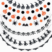 1Szett Halloween függőfüzér fekete narancssárga sütőtök denevér pók boszorkány papír sármány szalaghirdetés Boldog Halloween partit otthoni dekorációk