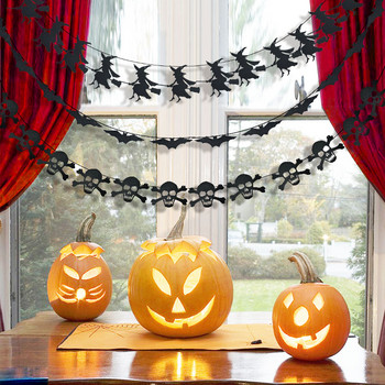 1 Σετ αποκριάτικη κρεμαστή γιρλάντα Μαύρη πορτοκαλί κολοκυθοκολοκύθα νυχτερίδα αράχνη μάγισσα πανό με κουκούτσια Happy Halloween Party Διακοσμήσεις σπιτιού