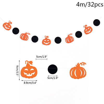 1Szett Halloween függőfüzér fekete narancssárga sütőtök denevér pók boszorkány papír sármány szalaghirdetés Boldog Halloween partit otthoni dekorációk