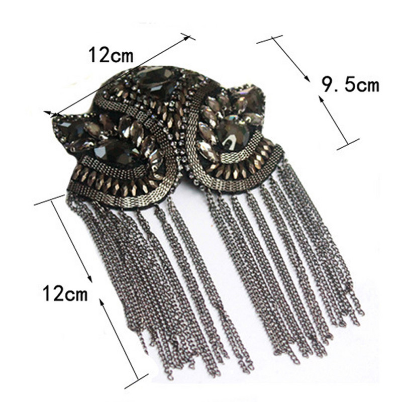 Roku darbs Rhinestone Modes pušķis ķēde plecu dēļa nozīmītes krelles plāksteris metāla Epaulets Epaulette militārā piespraudes piespraudes medaļa