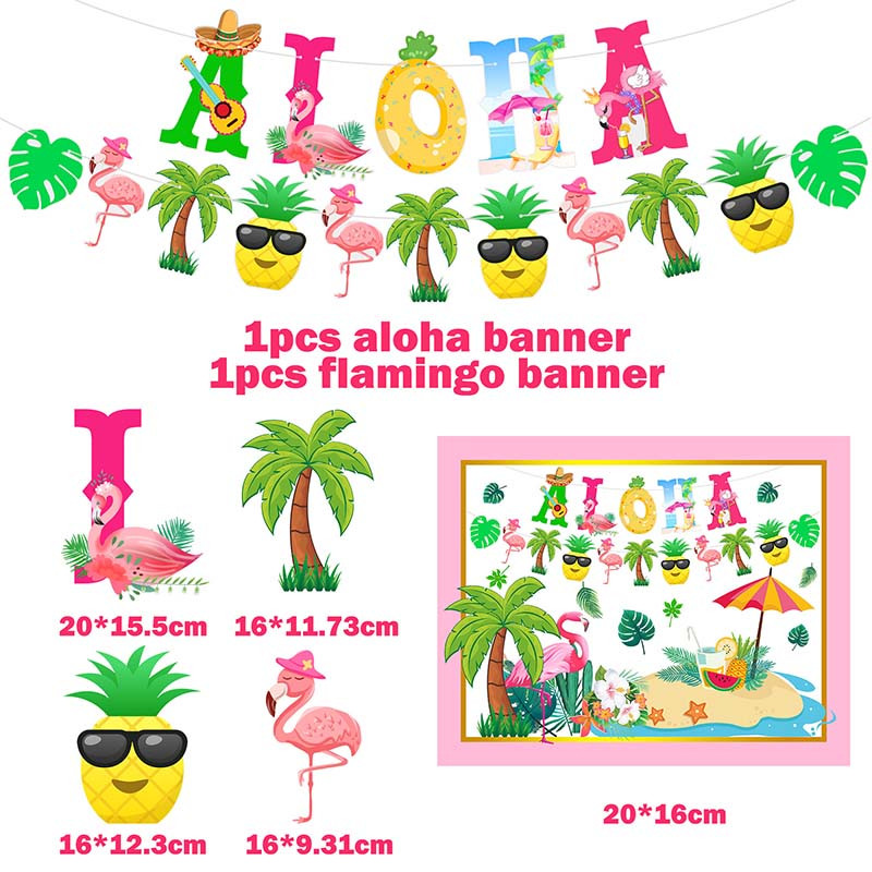 Hawaii ALOHA Daudz laimes dzimšanas dienā Reklāmkarogs Flamingo Havaju tropu ballīšu rotājumi svētku vasaras ballītei Luau Aloha ballīšu piederumi