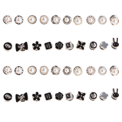 40 gab. Iešujiet pērļu pogas ar dekoratīvām apaļām metāla spiedpogām ziedu amatniecības pogām DIY PROject džemperim