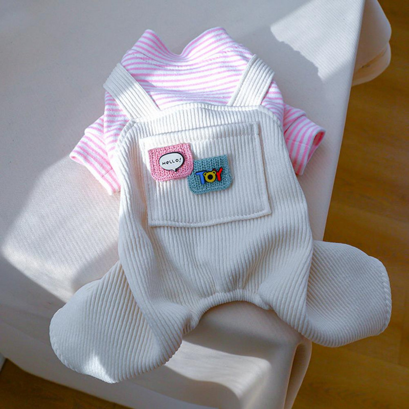 Pievilcīgs mājdzīvnieku bodijs ar kabatas tērpu, smalki izstrādāts mājdzīvnieku suns četrkājains svītrains kombinezons