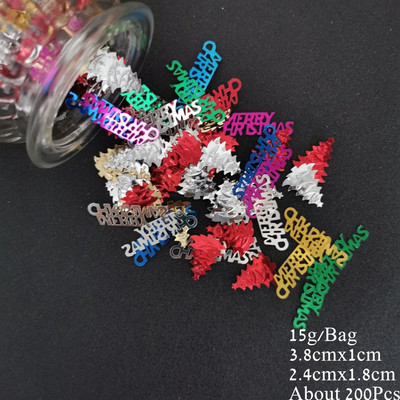 15g Konfeti Priecīga Ziemassvētku ballīte Izkaisīti Zvaigznes Sniegpārsliņa Sniegavīrs Sata Klauss Ziemeļbrieža Paillete priekšvakaram Mājas koka dekorēšanai