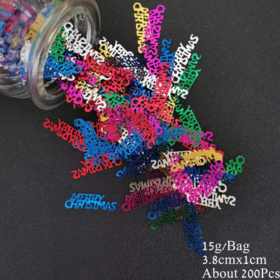 15g Konfeti Priecīga Ziemassvētku ballīte Izkaisīti Zvaigznes Sniegpārsliņa Sniegavīrs Sata Klauss Ziemeļbrieža Paillete priekšvakaram Mājas koka dekorēšanai