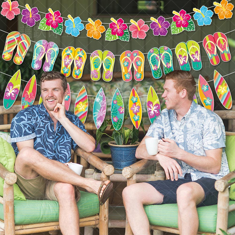 Hawaii dekorációs zászló Nyári strandfüzér Flamingó Virág Madár Születésnapi Papírfüzér Boldog Aloha Luau Party Banner