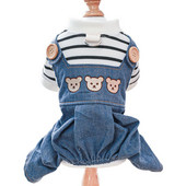 Trīs lāču džinsa suņu kombinezons kaķu džinsi kombinezoni četrām kājām treniņtērps Svītrais krekls Apģērbi kucēnam Yorkie Chihuahua kovboju mētelis