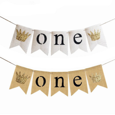 Jute Crown ONE Banner Bunting Garland Baby Boy Girl Рустик чул Банер 1st Birthday Bunting Party Decoration Baby Shower Favor