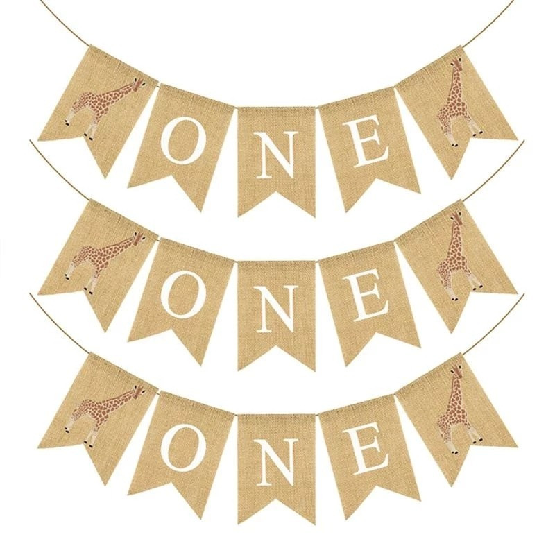 Džutas kronis ONE Reklāmkarogs Garland Zēns Meitene Zemniecisks rupjš audekls Reklāmkarogs 1. dzimšanas dienas stīpas ballītes noformējums Baby Shower Favor