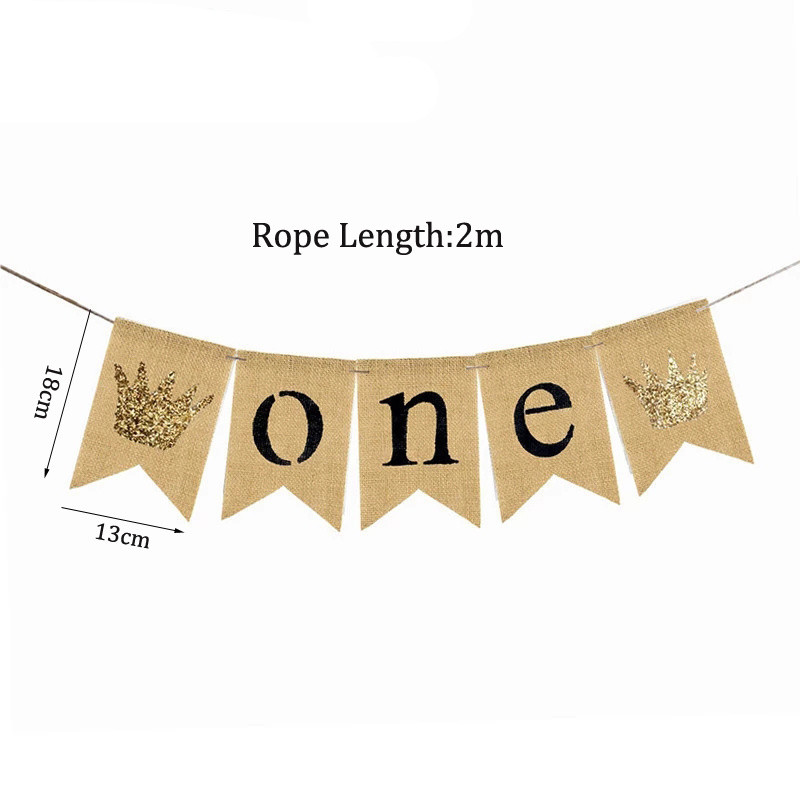 Džutas kronis ONE Reklāmkarogs Garland Zēns Meitene Zemniecisks rupjš audekls Reklāmkarogs 1. dzimšanas dienas stīpas ballītes noformējums Baby Shower Favor