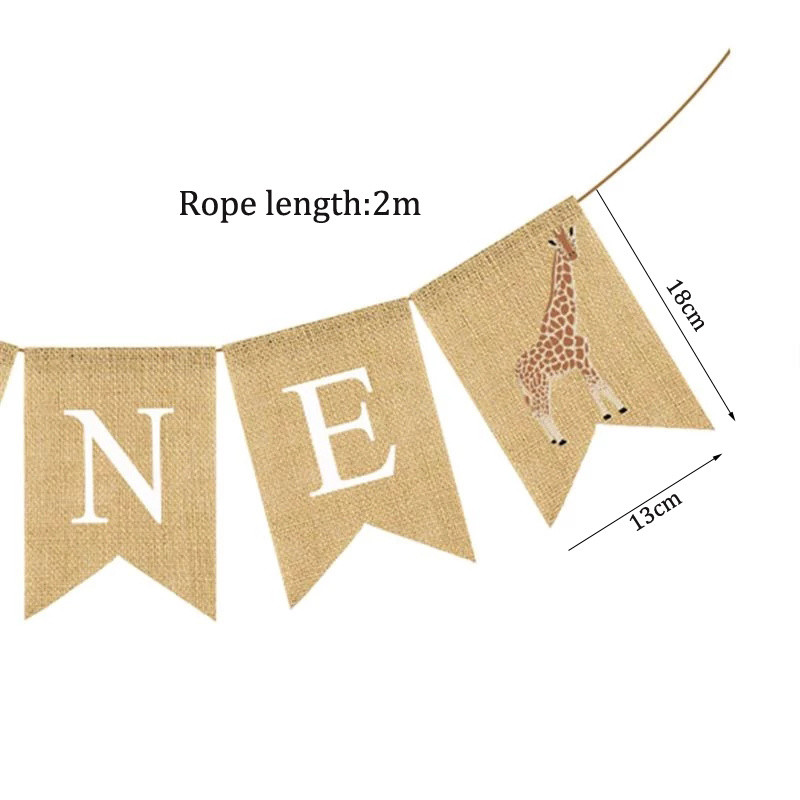 Džutas kronis ONE Reklāmkarogs Garland Zēns Meitene Zemniecisks rupjš audekls Reklāmkarogs 1. dzimšanas dienas stīpas ballītes noformējums Baby Shower Favor