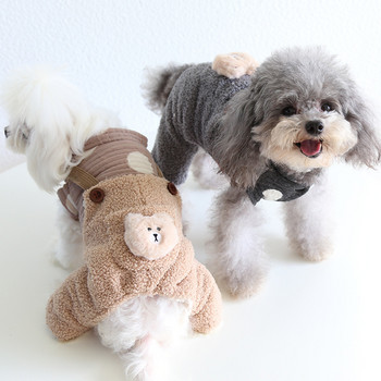 Есен/Зима 2023 г. Най-новите дрехи за кучета с четири крака Най-новото куче, малко мече, щамповани двуслойни дебели палта за кучета с памучна подплата