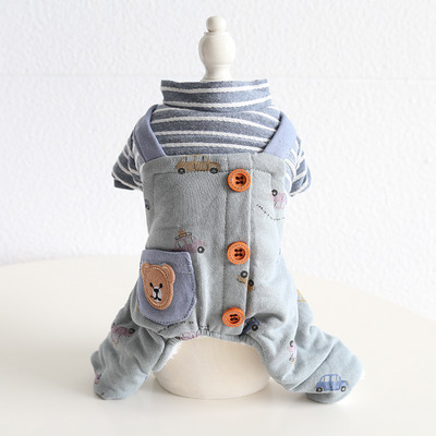 Multikrāsu karikatūra ar auto apdrukātu kombinezoni ar četrām kājām mājdzīvnieku suņiem Kokvilnas siltie kombinezoni suņiem rudens un ziemas sezonai