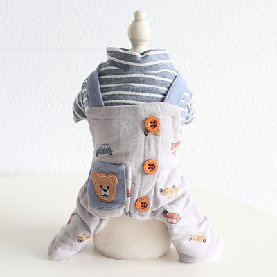 Multikrāsu karikatūra ar auto apdrukātu kombinezoni ar četrām kājām mājdzīvnieku suņiem Kokvilnas siltie kombinezoni suņiem rudens un ziemas sezonai