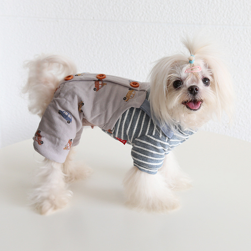 Multikrāsu karikatūra ar auto apdrukātu kombinezoni ar četrām kājām mājdzīvnieku suņiem Kokvilnas siltie kombinezoni suņiem rudens un ziemas sezonai