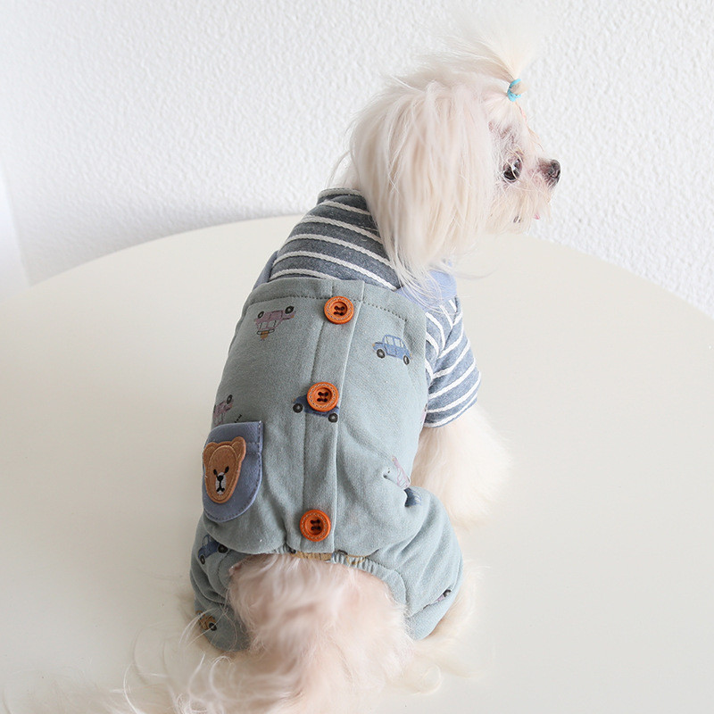 Multikrāsu karikatūra ar auto apdrukātu kombinezoni ar četrām kājām mājdzīvnieku suņiem Kokvilnas siltie kombinezoni suņiem rudens un ziemas sezonai