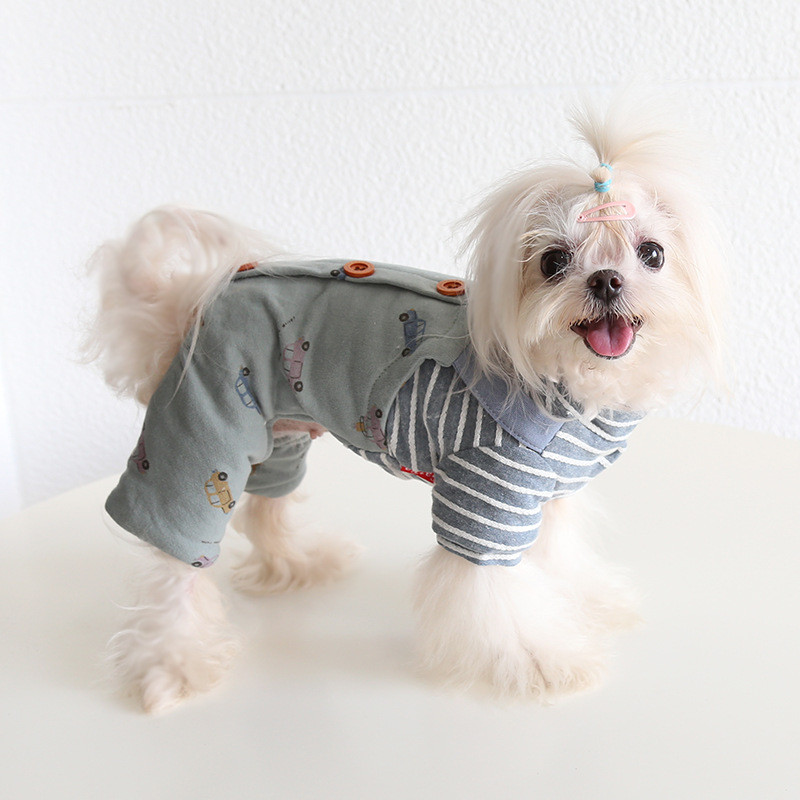 Multikrāsu karikatūra ar auto apdrukātu kombinezoni ar četrām kājām mājdzīvnieku suņiem Kokvilnas siltie kombinezoni suņiem rudens un ziemas sezonai