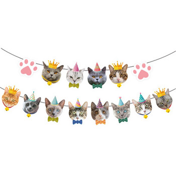 Cute Cat Cupcake Topper Picks Cartoon Cat Head Banner για παιδιά Γενέθλια Baby Shower Cat Kitten Θέμα Διακοσμήσεις για πάρτι