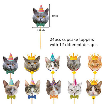 Cute Cat Cupcake Topper Picks Cartoon Cat Head Banner για παιδιά Γενέθλια Baby Shower Cat Kitten Θέμα Διακοσμήσεις για πάρτι