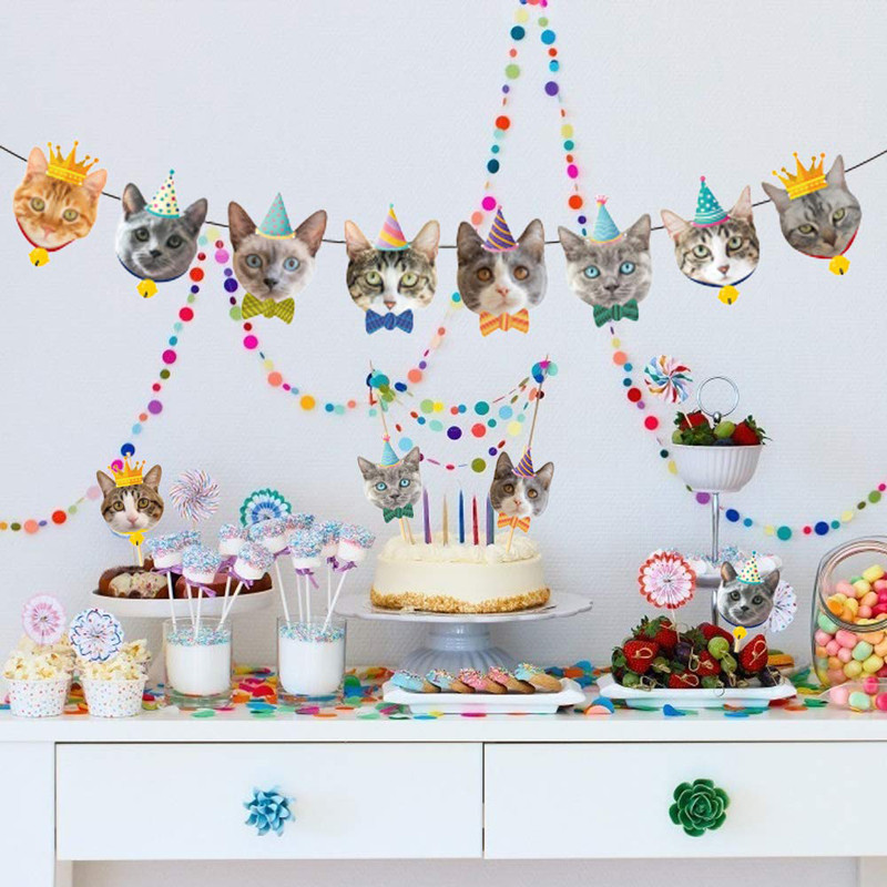 Aranyos macska Cupcake Topper Pick Rajzfilm macskafej szalaghirdetés gyerekeknek születésnapi babaváró macska cica témájú parti dekorációk