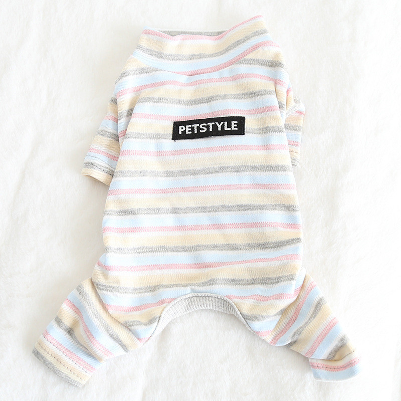 Rudens un ziemas jaunākās krāsainās kokvilnas svītrainās četrkājainās mājdzīvnieku drēbes pidžamas suņu apģērbi suņu kostīmu dizaineru suņu apģērbi