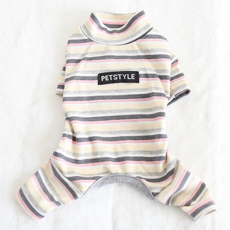 Rudens un ziemas jaunākās krāsainās kokvilnas svītrainās četrkājainās mājdzīvnieku drēbes pidžamas suņu apģērbi suņu kostīmu dizaineru suņu apģērbi