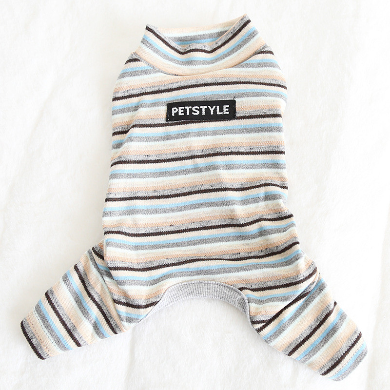 Rudens un ziemas jaunākās krāsainās kokvilnas svītrainās četrkājainās mājdzīvnieku drēbes pidžamas suņu apģērbi suņu kostīmu dizaineru suņu apģērbi