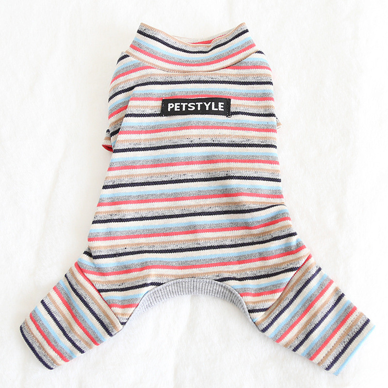 Rudens un ziemas jaunākās krāsainās kokvilnas svītrainās četrkājainās mājdzīvnieku drēbes pidžamas suņu apģērbi suņu kostīmu dizaineru suņu apģērbi