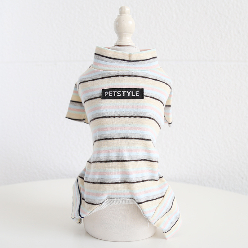 Rudens un ziemas jaunākās krāsainās kokvilnas svītrainās četrkājainās mājdzīvnieku drēbes pidžamas suņu apģērbi suņu kostīmu dizaineru suņu apģērbi