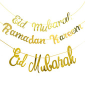 Mirdzošs zelts EID Mubaraks Reklāmkarogs Vēstule Papīrs Bunding Garland Piekārts Islāma musulmaņu festivāla ballīte Ramadan Kareem Dekors mājām
