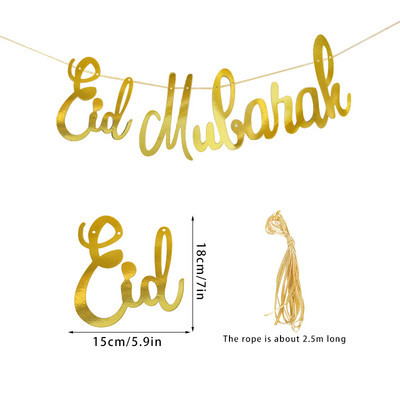 Mirdzošs zelts EID Mubaraks Reklāmkarogs Vēstule Papīrs Bunding Garland Piekārts Islāma musulmaņu festivāla ballīte Ramadan Kareem Dekors mājām