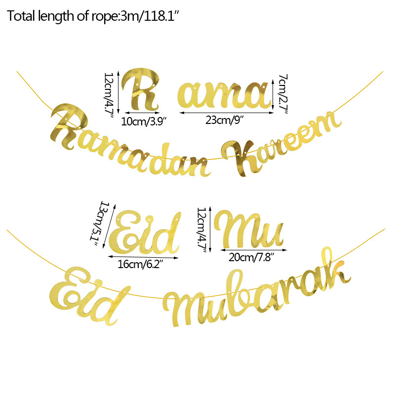 Mirdzošs zelts EID Mubaraks Reklāmkarogs Vēstule Papīrs Bunding Garland Piekārts Islāma musulmaņu festivāla ballīte Ramadan Kareem Dekors mājām